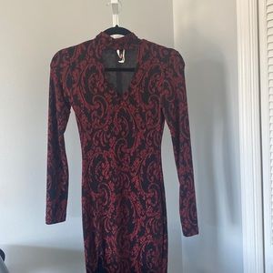 Black and red sparkly dress with slit